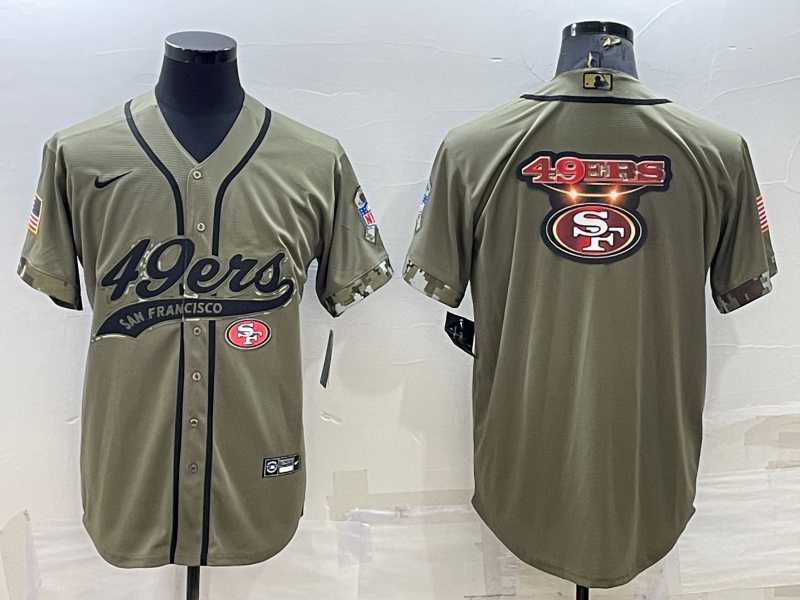 Men%27s San Francisco 49ers Olive Salute to Service Team Big Logo Cool Base Stitched Baseball Jersey